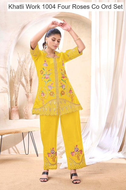 Khatli Work 1004 Four Roses Co Ord Set Exporter