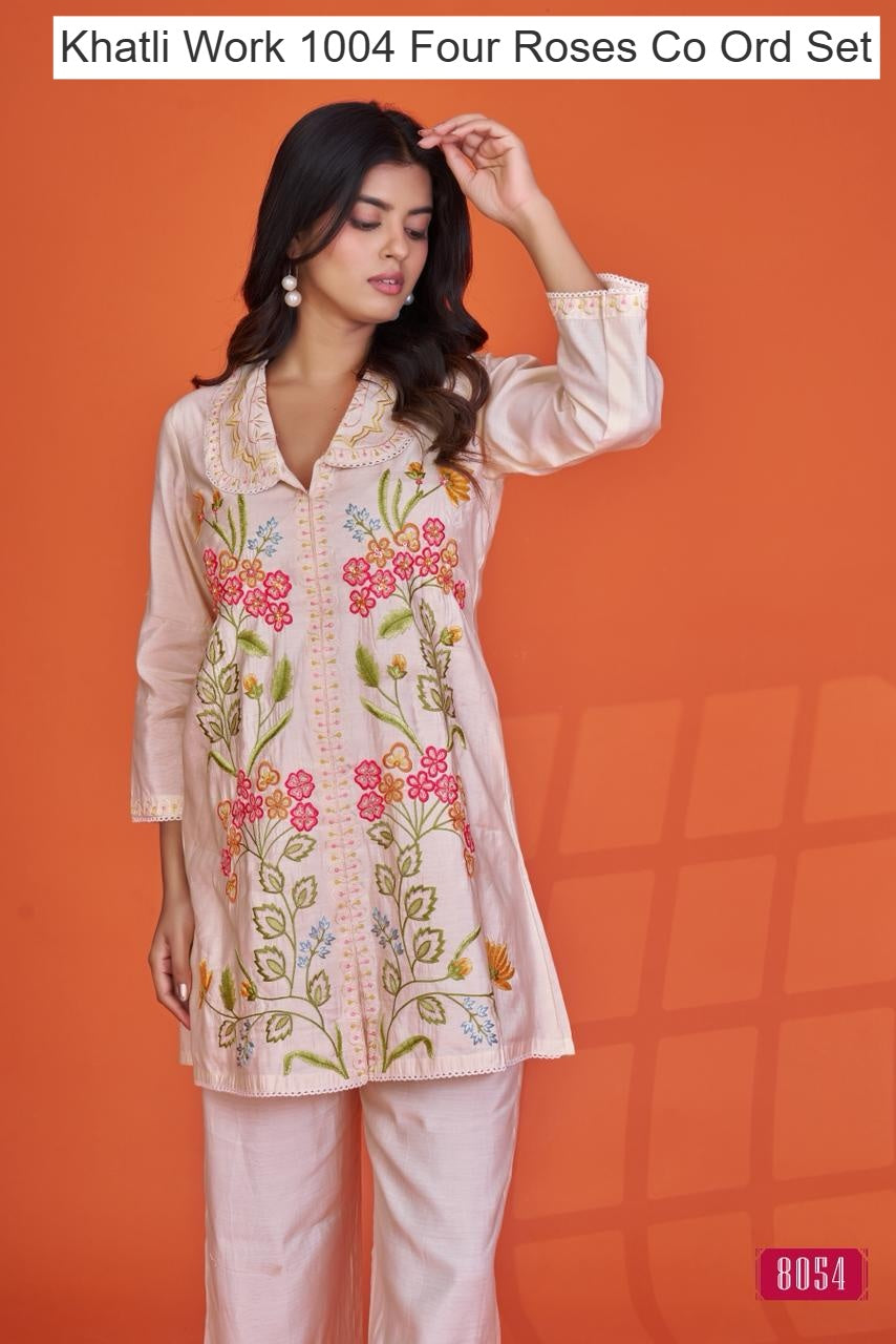 Khatli Work 1004 Four Roses Co Ord Set Exporter