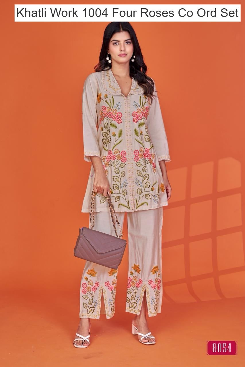 Khatli Work 1004 Four Roses Co Ord Set Exporter