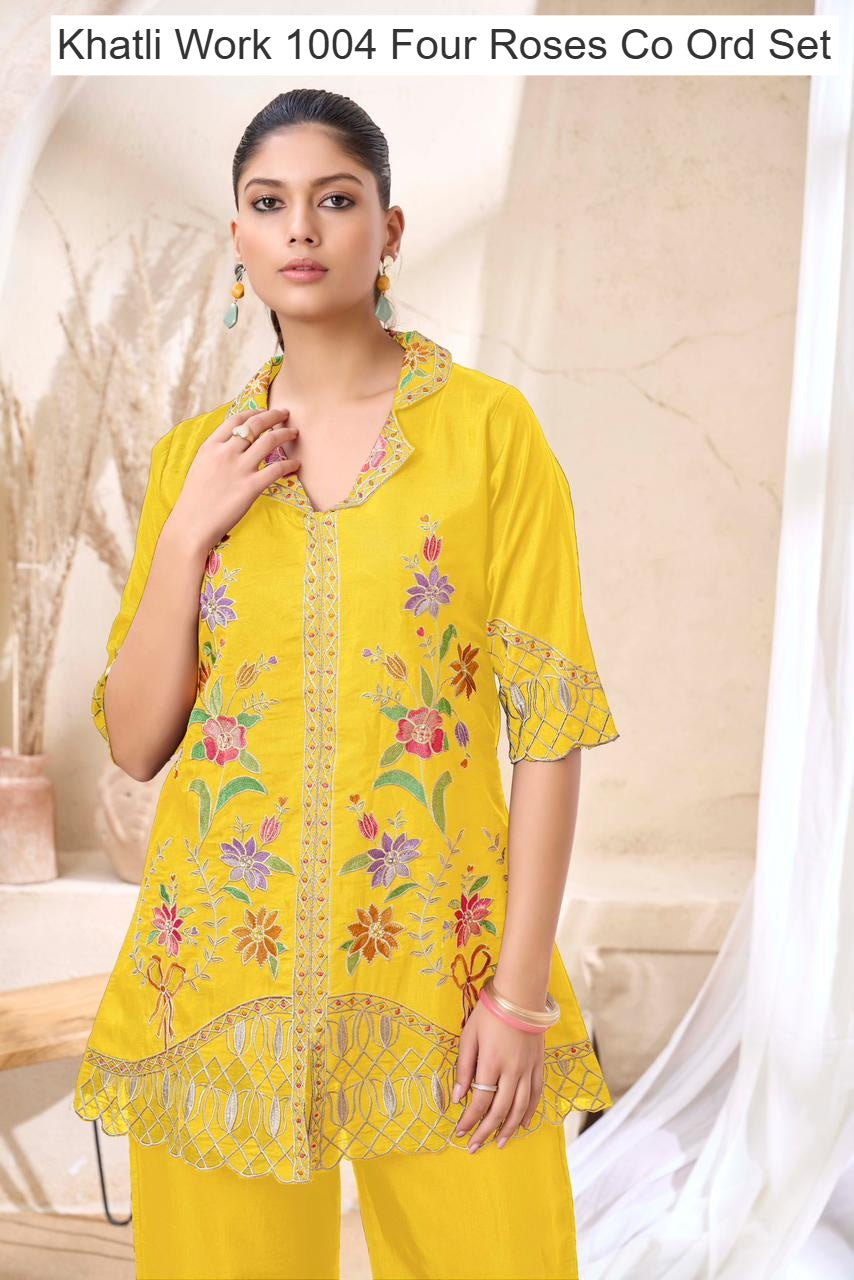 Khatli Work 1004 Four Roses Co Ord Set Exporter