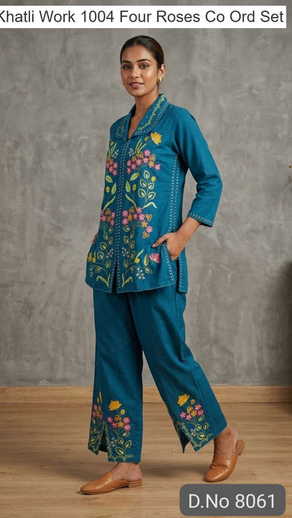 Khatli Work 1004 Four Roses Co Ord Set Exporter
