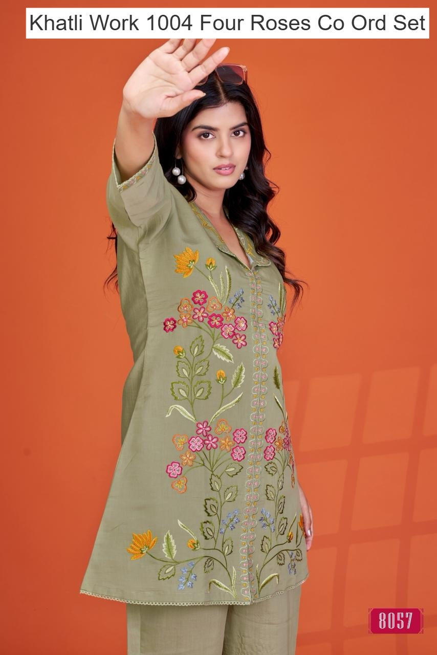 Khatli Work 1004 Four Roses Co Ord Set Exporter