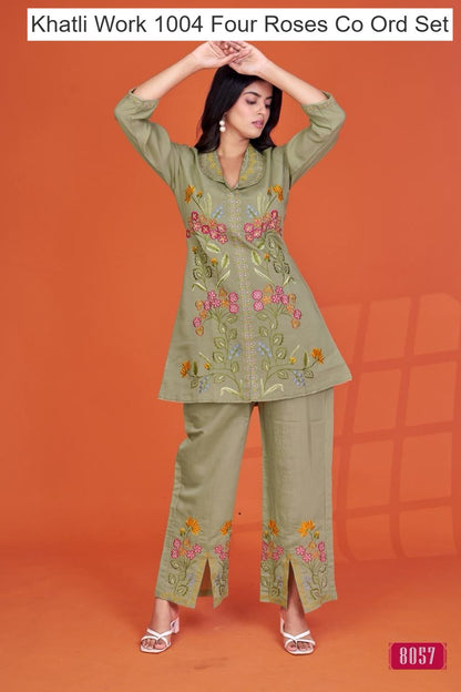 Khatli Work 1004 Four Roses Co Ord Set Exporter