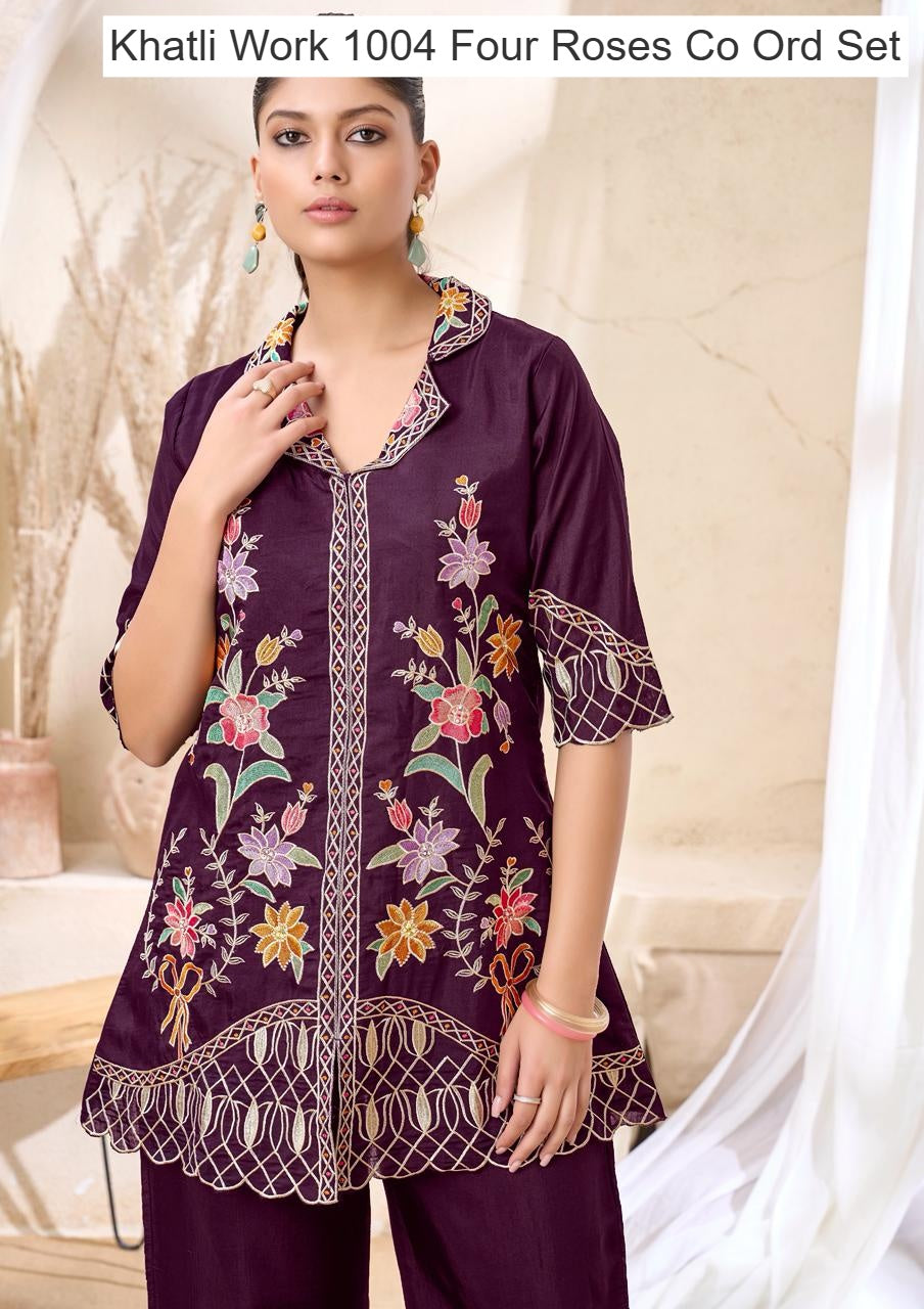 Khatli Work 1004 Four Roses Co Ord Set Exporter