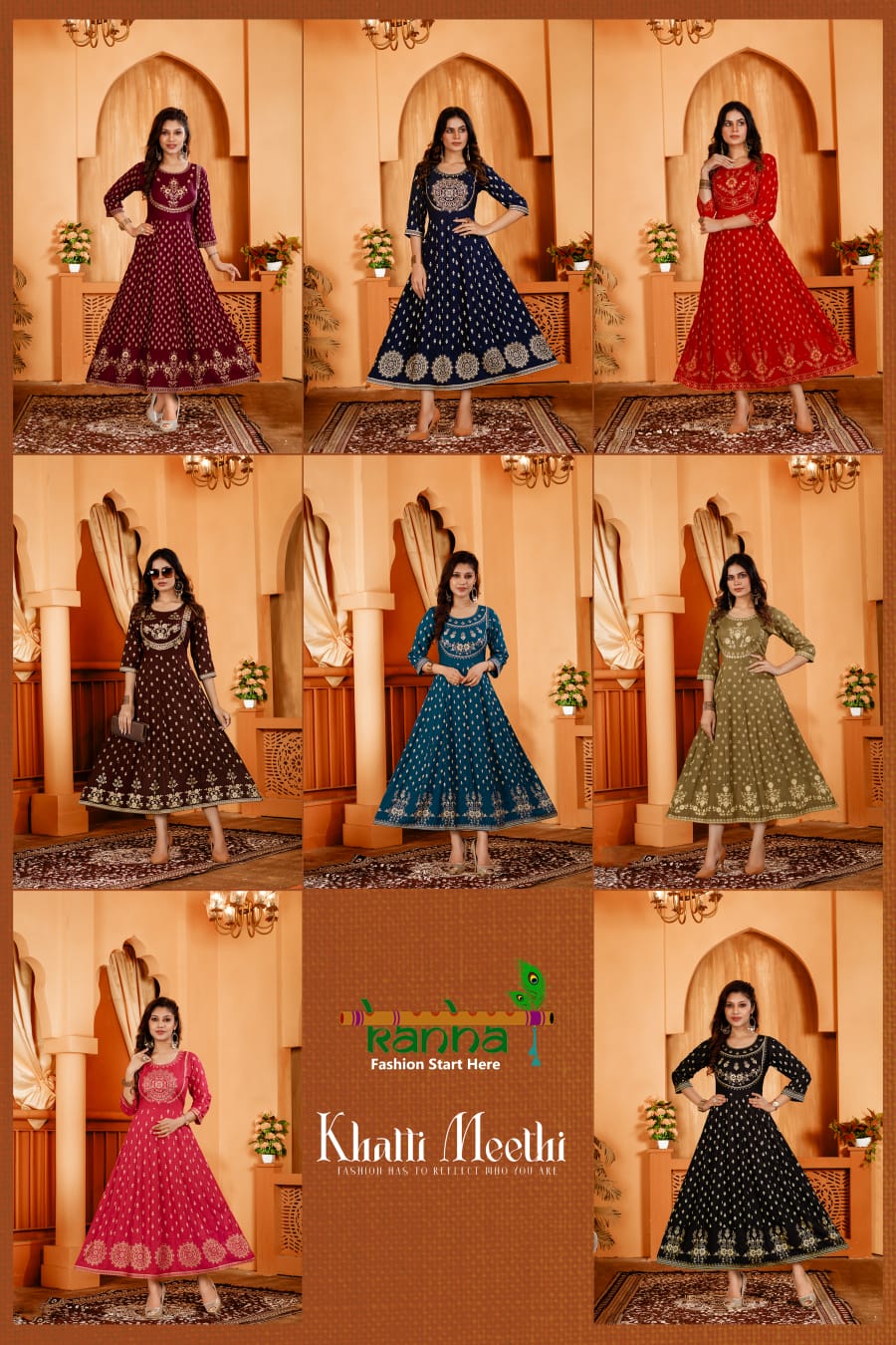 Khatti Meethi Kanha Heavy Rayon Anarkali Kurtis