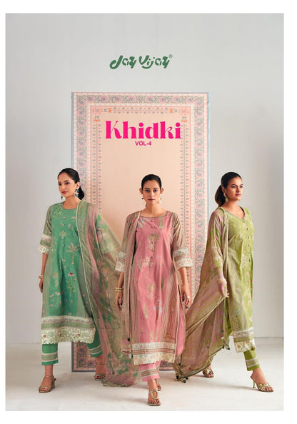 Khidki Vol 4 Jay Vijay Pure Cotton Pant Style Suits Supplier Ahmedabad
