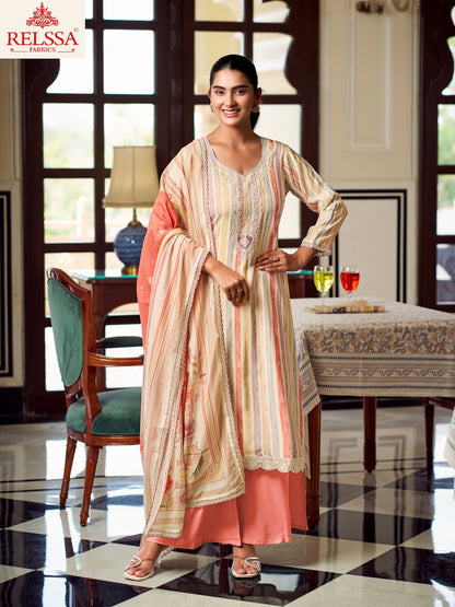 Khush 6 Relssa Fabrics Pure Maslin Plazzo Style Suits Supplier India