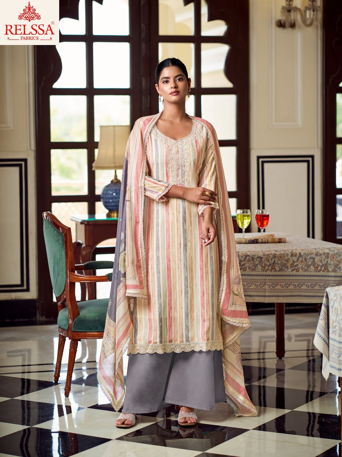 Khush 6 Relssa Fabrics Pure Maslin Plazzo Style Suits Supplier India