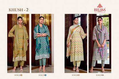 Khush Vol 2 Relssa Fabrics Pure Maslin Pant Style Suits Exporter India