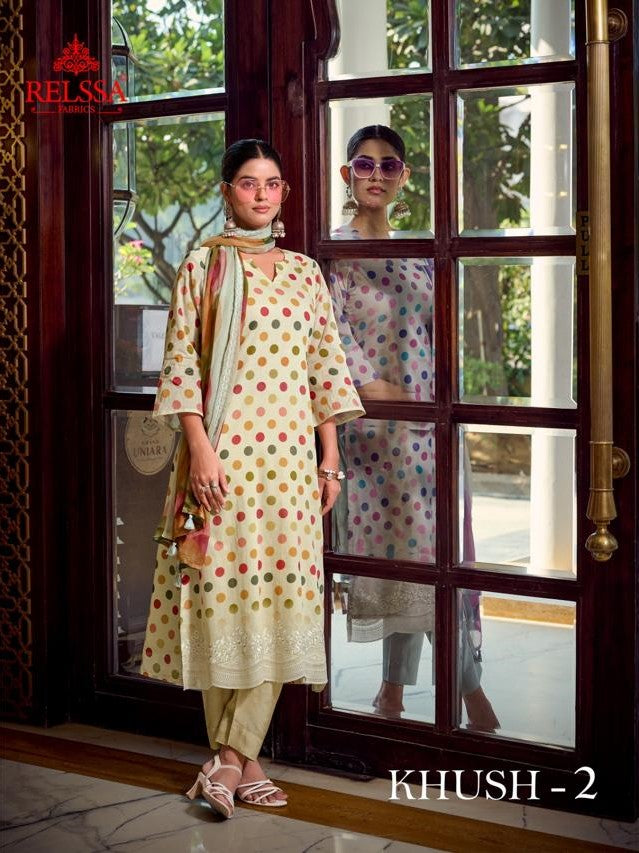 Khush Vol 2 Relssa Fabrics Pure Maslin Pant Style Suits Exporter India