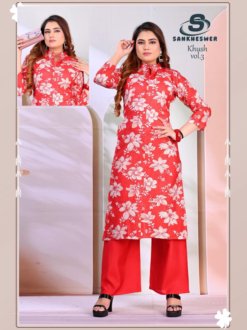 Khush Vol 3 Sankheswer Vertican Kurti Plazzo Set Wholesaler Gujarat