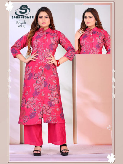 Khush Vol 3 Sankheswer Vertican Kurti Plazzo Set Wholesaler Gujarat