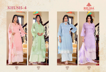 Khush Vol 4 Relssa Fabrics Giza Satin Plazzo Style Suits Exporter Ahmedabad