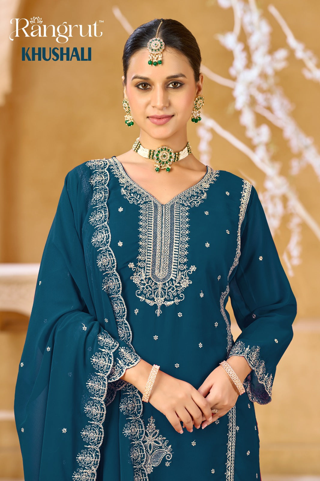 Khushali Rangrut Banwery Georgette Readymade Plazzo Style Suits Supplier Ahmedabad