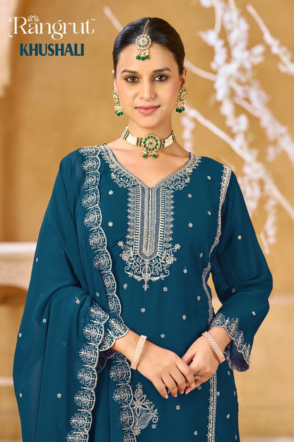 Khushali Rangrut Banwery Georgette Readymade Plazzo Style Suits Supplier Ahmedabad