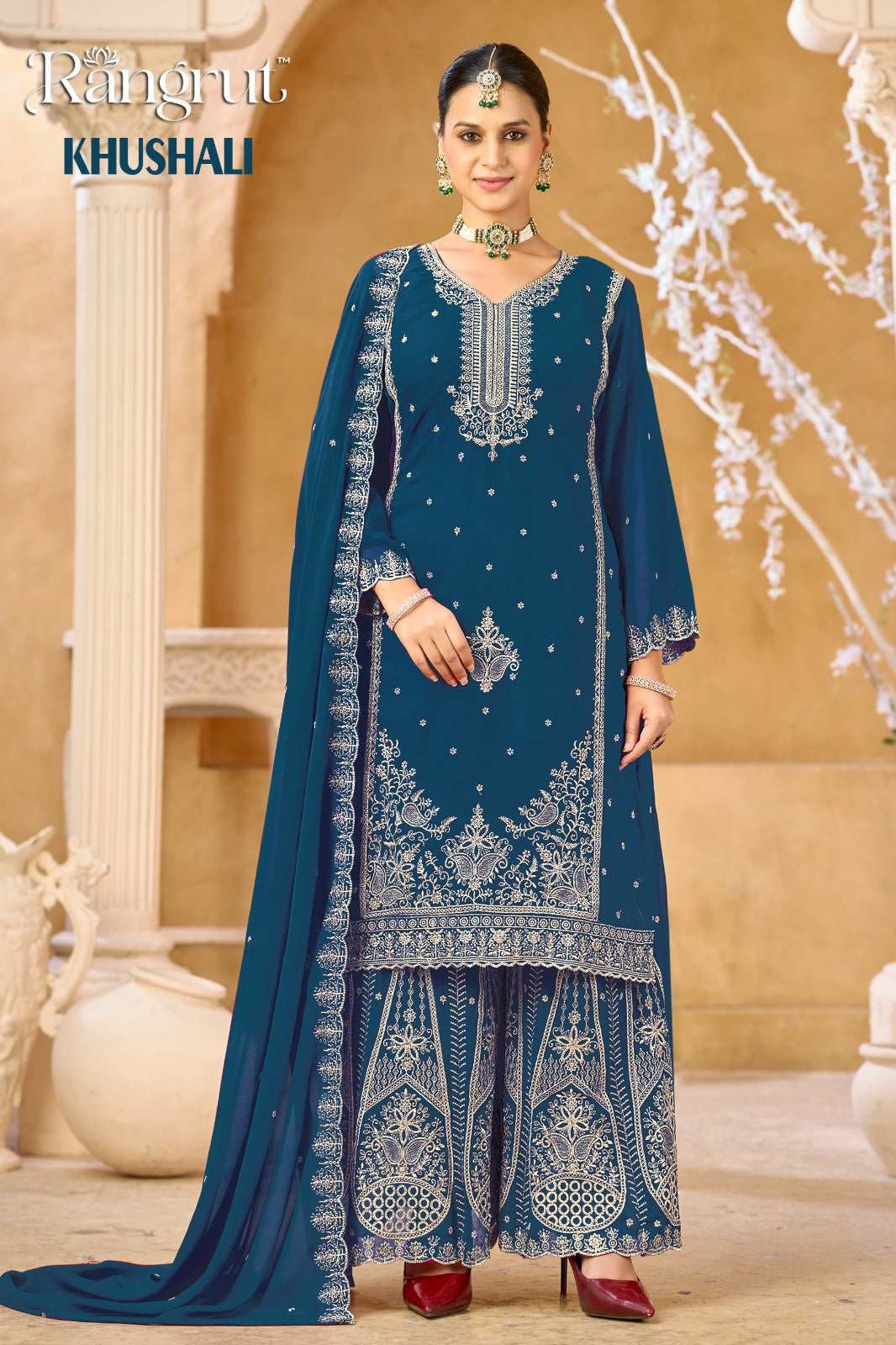 Khushali Rangrut Banwery Georgette Readymade Plazzo Style Suits Supplier Ahmedabad