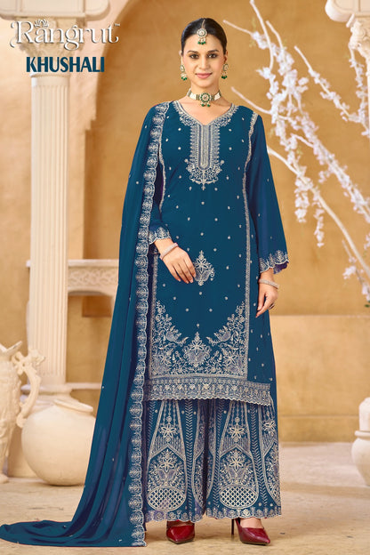 Khushali Rangrut Banwery Georgette Readymade Plazzo Style Suits Supplier Ahmedabad