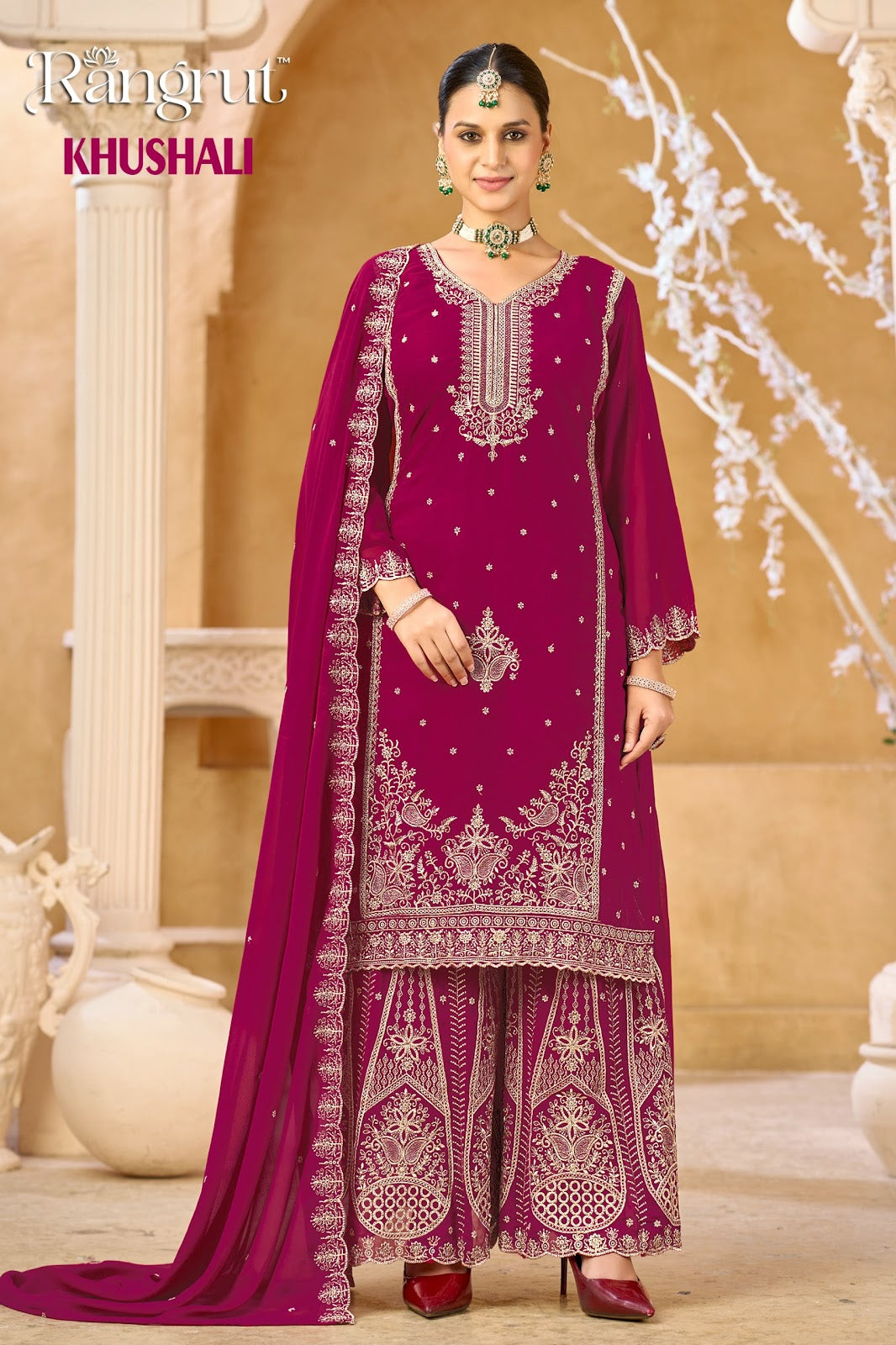 Khushali Rangrut Banwery Georgette Readymade Plazzo Style Suits Supplier Ahmedabad