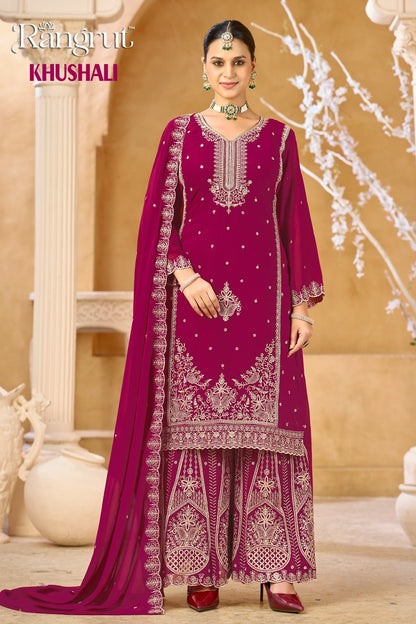 Khushali Rangrut Banwery Georgette Readymade Plazzo Style Suits Supplier Ahmedabad