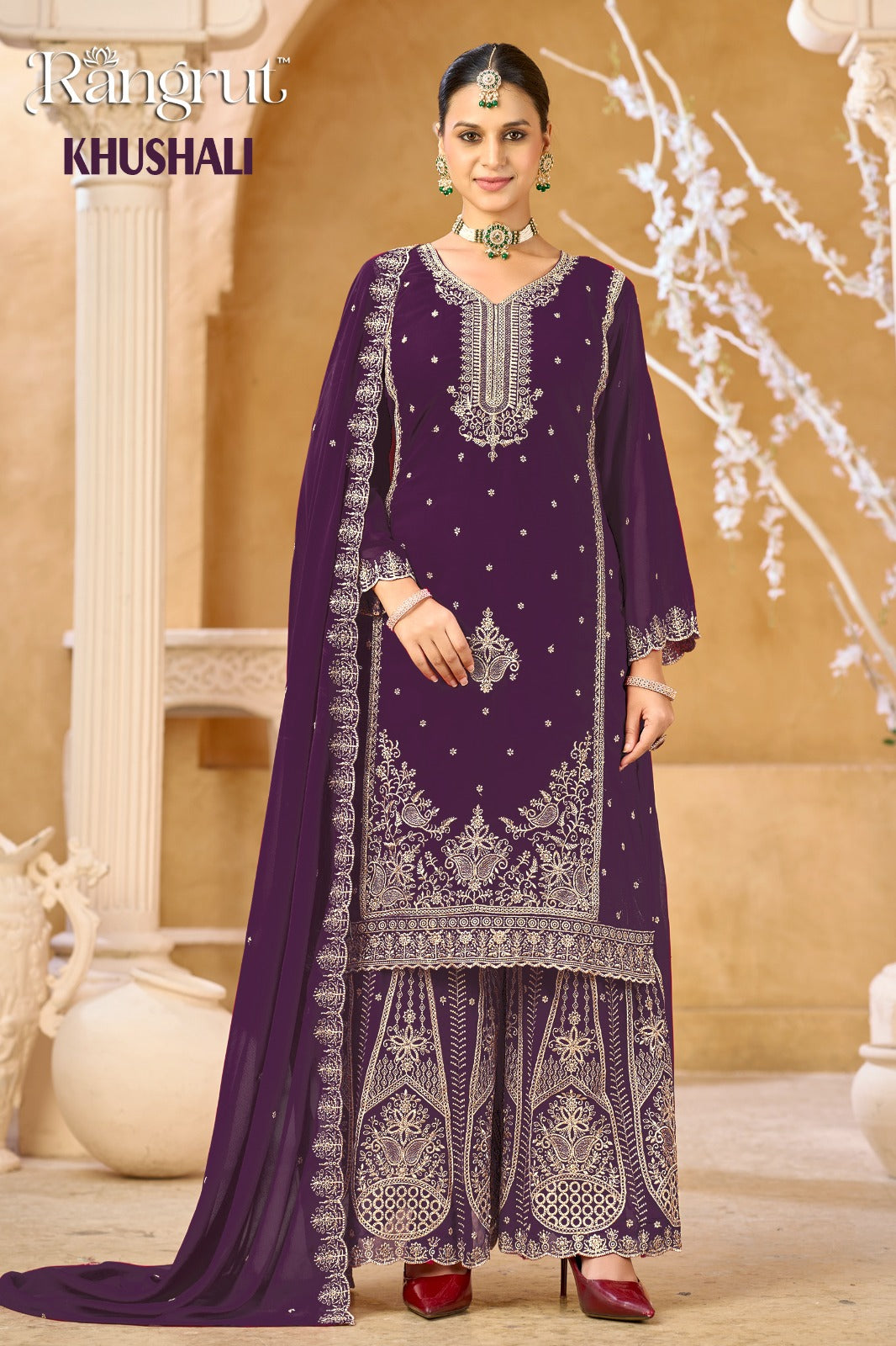 Khushali Rangrut Banwery Georgette Readymade Plazzo Style Suits Supplier Ahmedabad