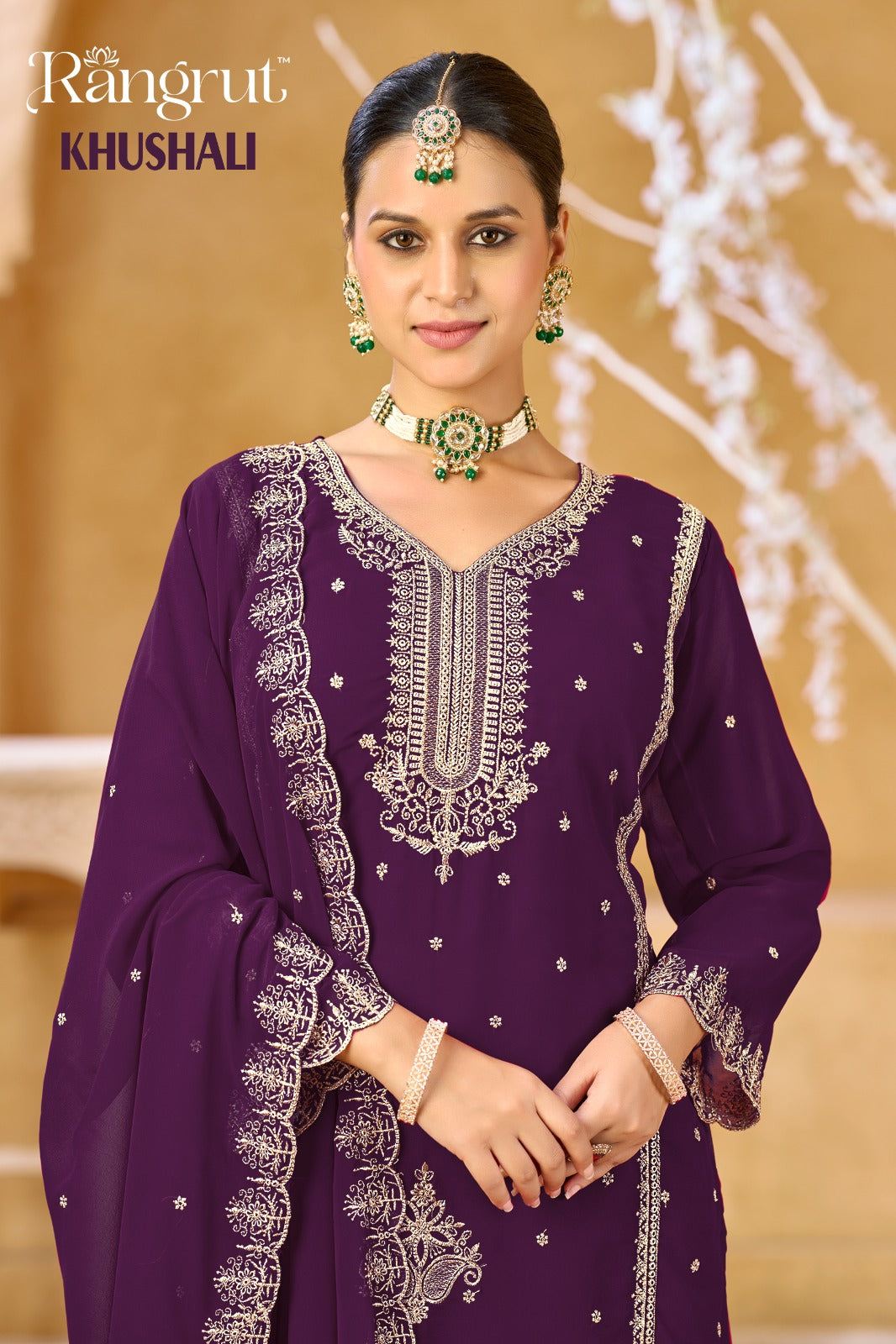 Khushali Rangrut Banwery Georgette Readymade Plazzo Style Suits Supplier Ahmedabad