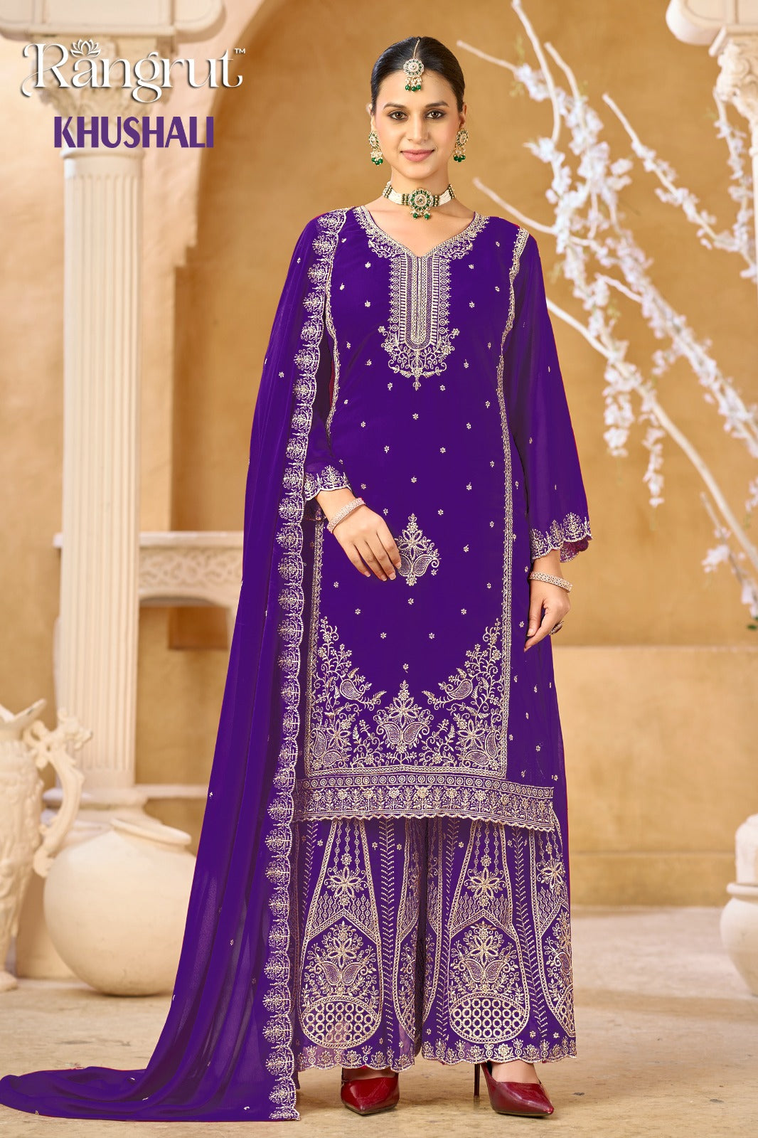 Khushali Rangrut Banwery Georgette Readymade Plazzo Style Suits Supplier Ahmedabad
