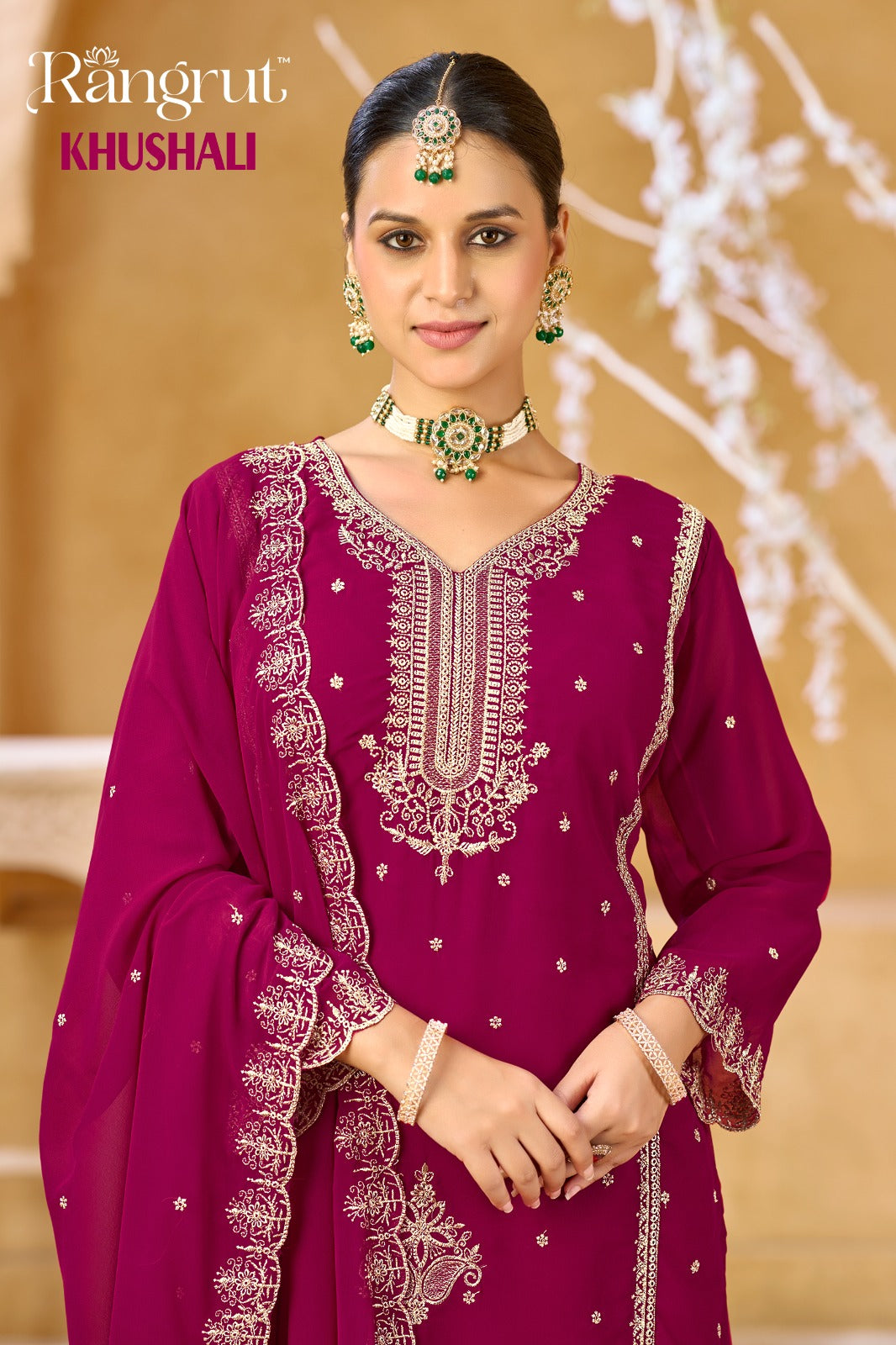 Khushali Rangrut Banwery Georgette Readymade Plazzo Style Suits Supplier Ahmedabad