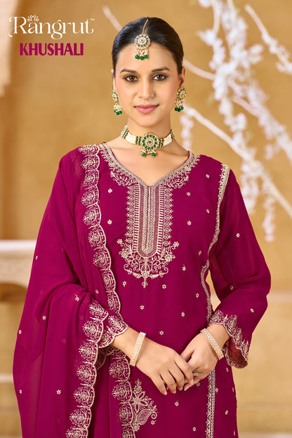 Khushali Rangrut Banwery Georgette Readymade Plazzo Style Suits Supplier Ahmedabad