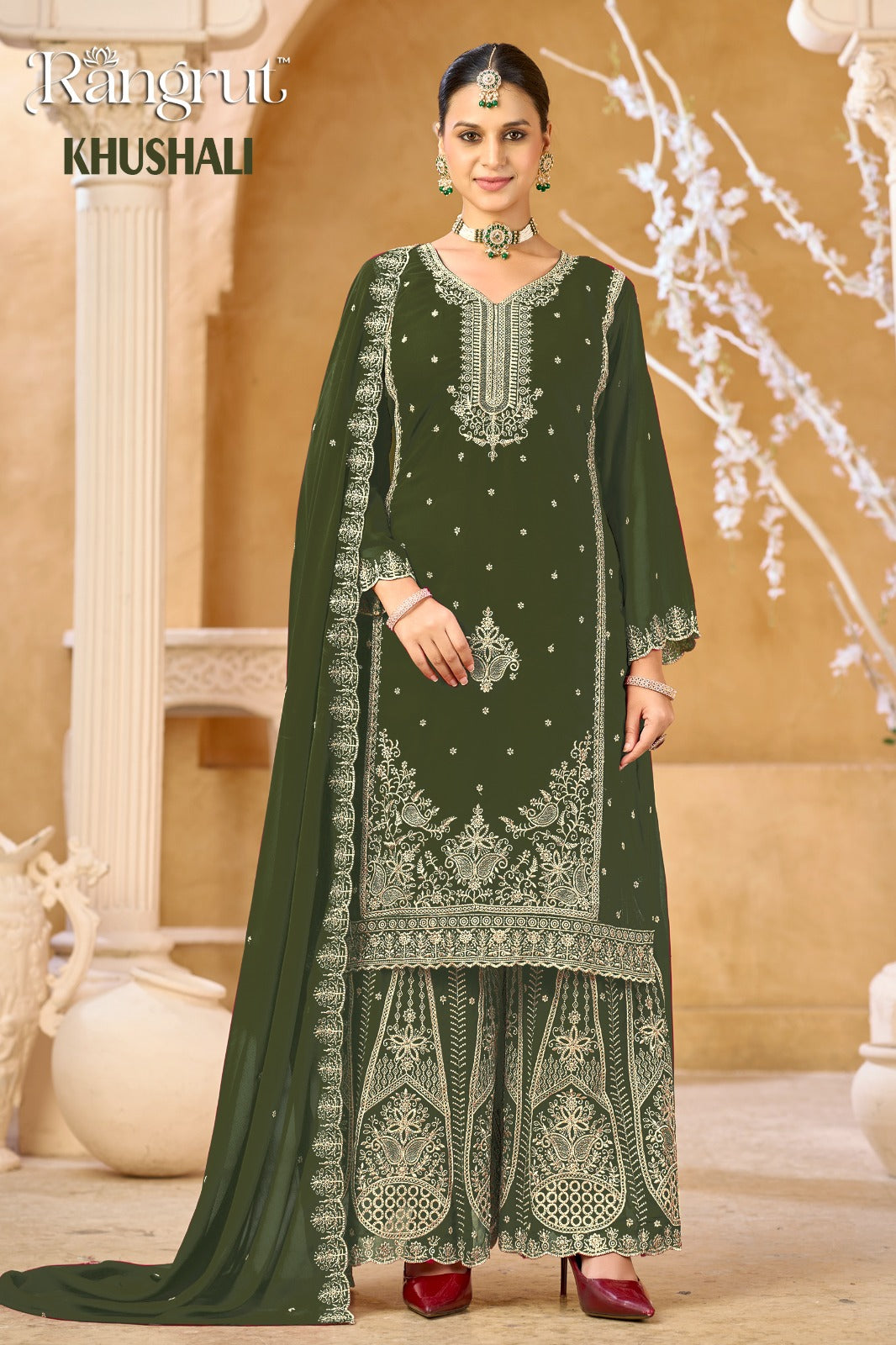 Khushali Rangrut Banwery Georgette Readymade Plazzo Style Suits Supplier Ahmedabad
