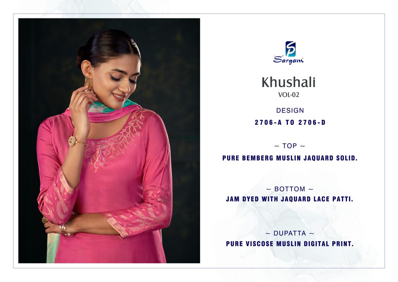 Khushali Vol 2 Sargam Prints Pure Bemberg Muslin Pant Style Suits Manufacturer India