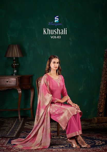 Khushali Vol 3 Sargam Prints Bemberg Muslin Pant Style Suits Supplier India