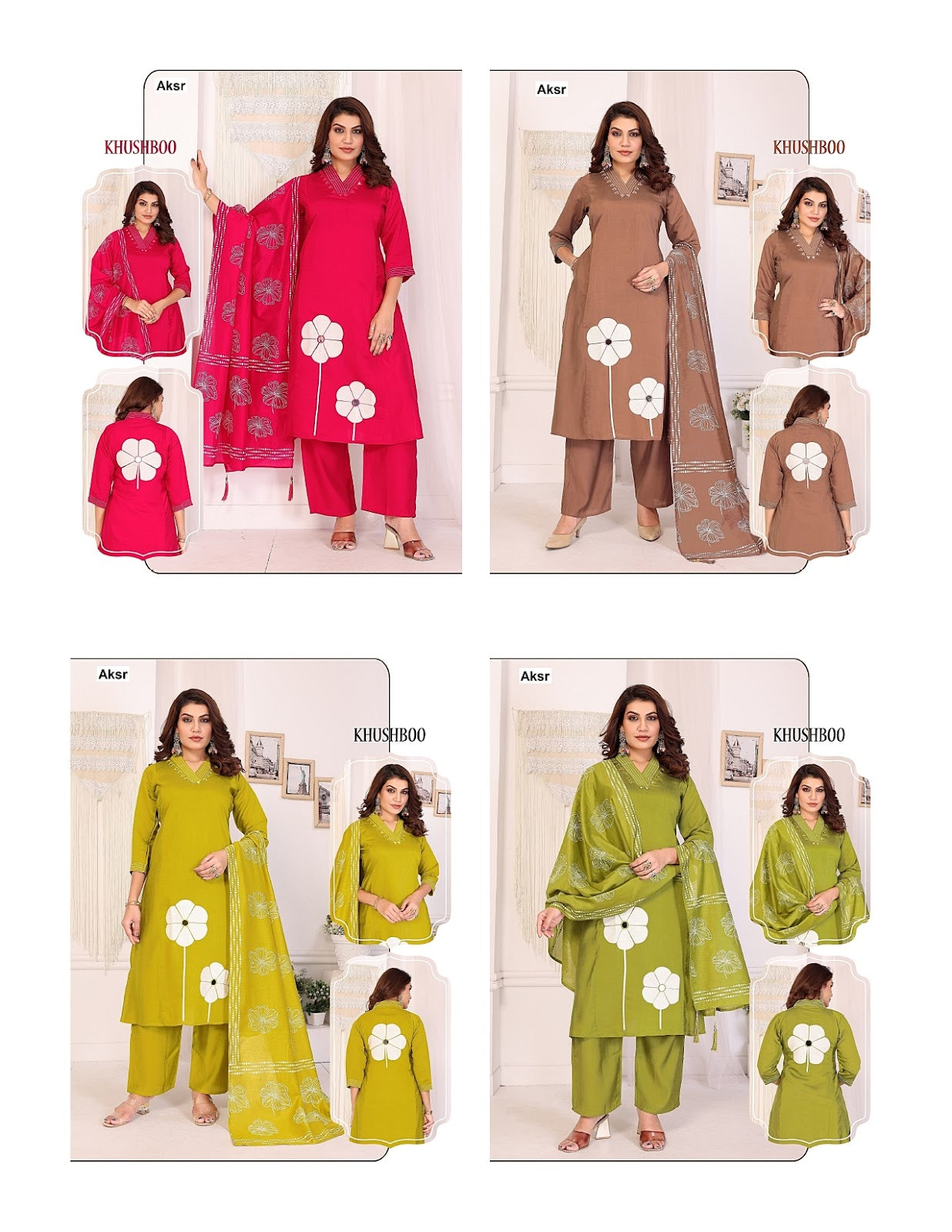 Khushboo Aksr Roman Silk Readymade Plazzo Style Suits Wholesale Price