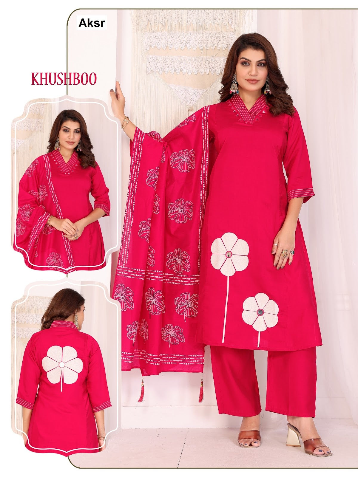 Khushboo Aksr Roman Silk Readymade Plazzo Style Suits Wholesale Price