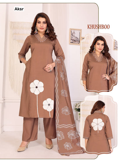 Khushboo Aksr Roman Silk Readymade Plazzo Style Suits Wholesale Price