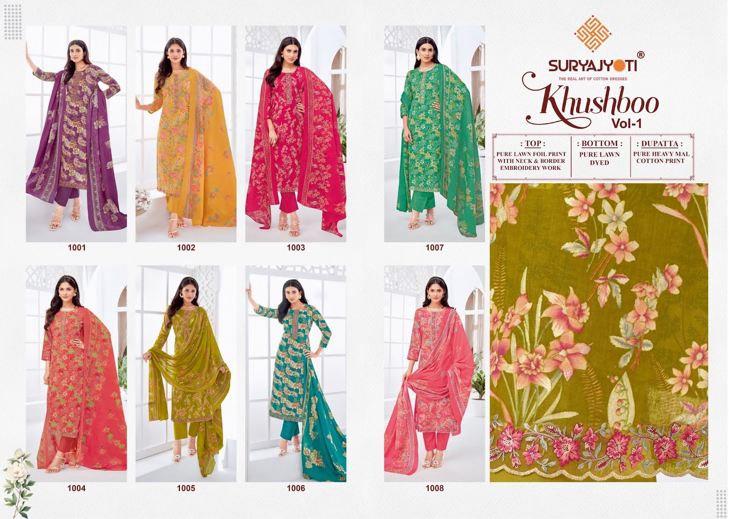 Khushboo Vol 1 Suryajyoti Lawn Cotton Pant Style Suits Wholesaler Gujarat