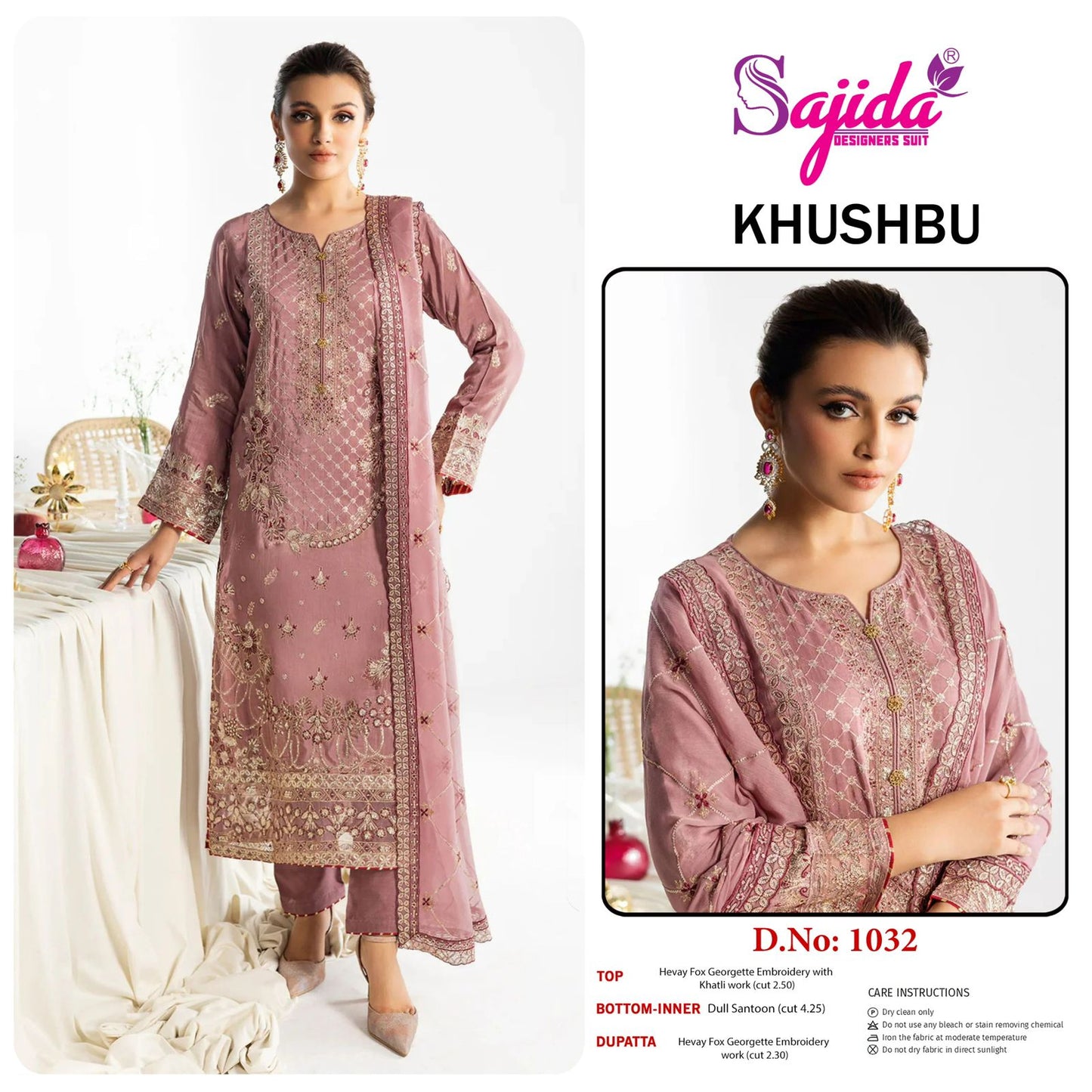 Khushbu 1030-1032 Sajida Georgette Pakistani Salwar Suits Manufacturer Gujarat