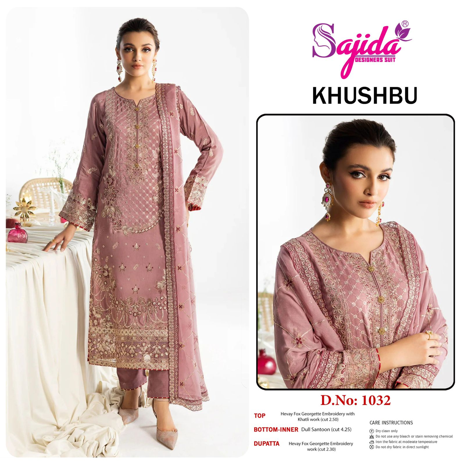 Khushbu 1030-1032 Sajida Georgette Pakistani Salwar Suits Manufacturer Gujarat