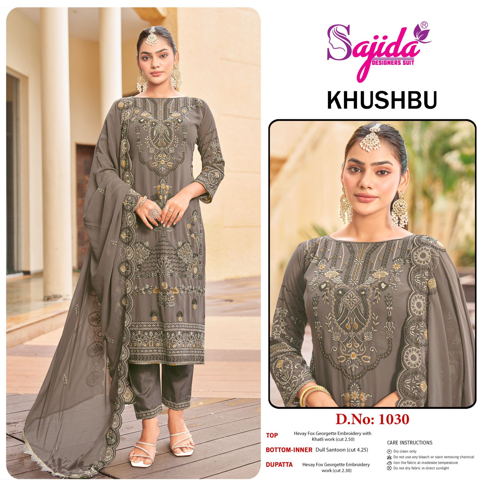Khushbu 1030-1032 Sajida Georgette Pakistani Salwar Suits Manufacturer Gujarat