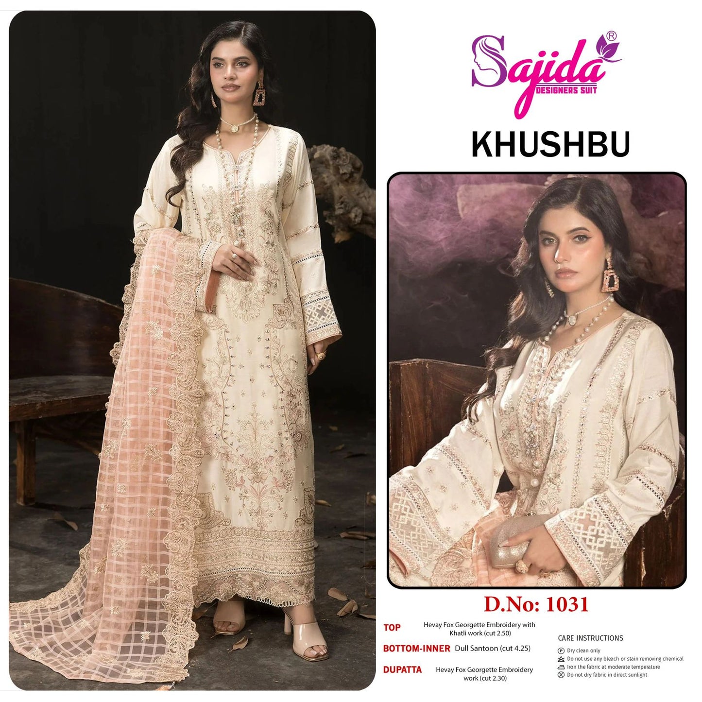 Khushbu 1030-1032 Sajida Georgette Pakistani Salwar Suits Manufacturer Gujarat