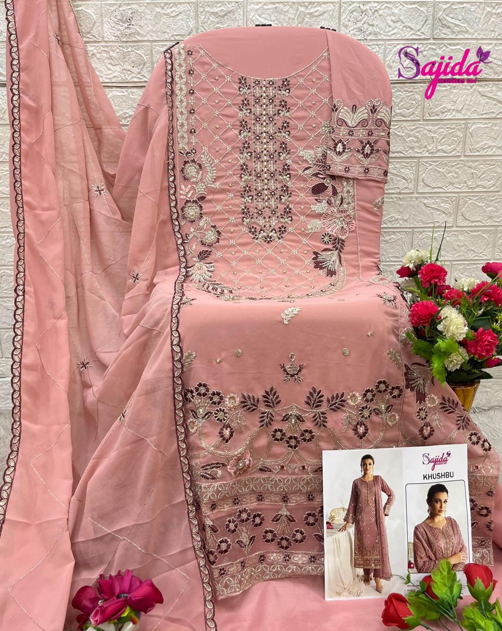 Khushbu 1030-1032 Sajida Georgette Pakistani Salwar Suits Manufacturer Gujarat