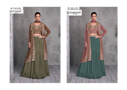 Khushi 7445Ab Gulkayra Designer Chinon Indo Western Pair Wholesaler Gujarat