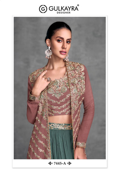 ख़ुशी 7445Ab गुलकायरा डिज़ाइनर चिनॉन इंडो वेस्टर्न पेयर थोक विक्रेता गुजरात