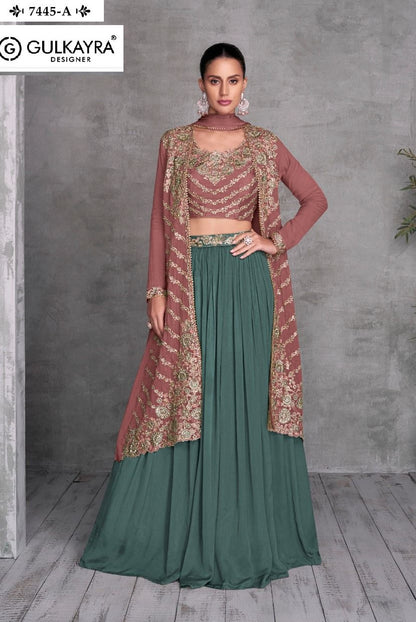 ख़ुशी 7445Ab गुलकायरा डिज़ाइनर चिनॉन इंडो वेस्टर्न पेयर थोक विक्रेता गुजरात