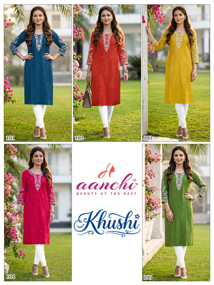 Khushi Aanchi Roman Silk Straight Cut Kurtis Supplier Ahmedabad