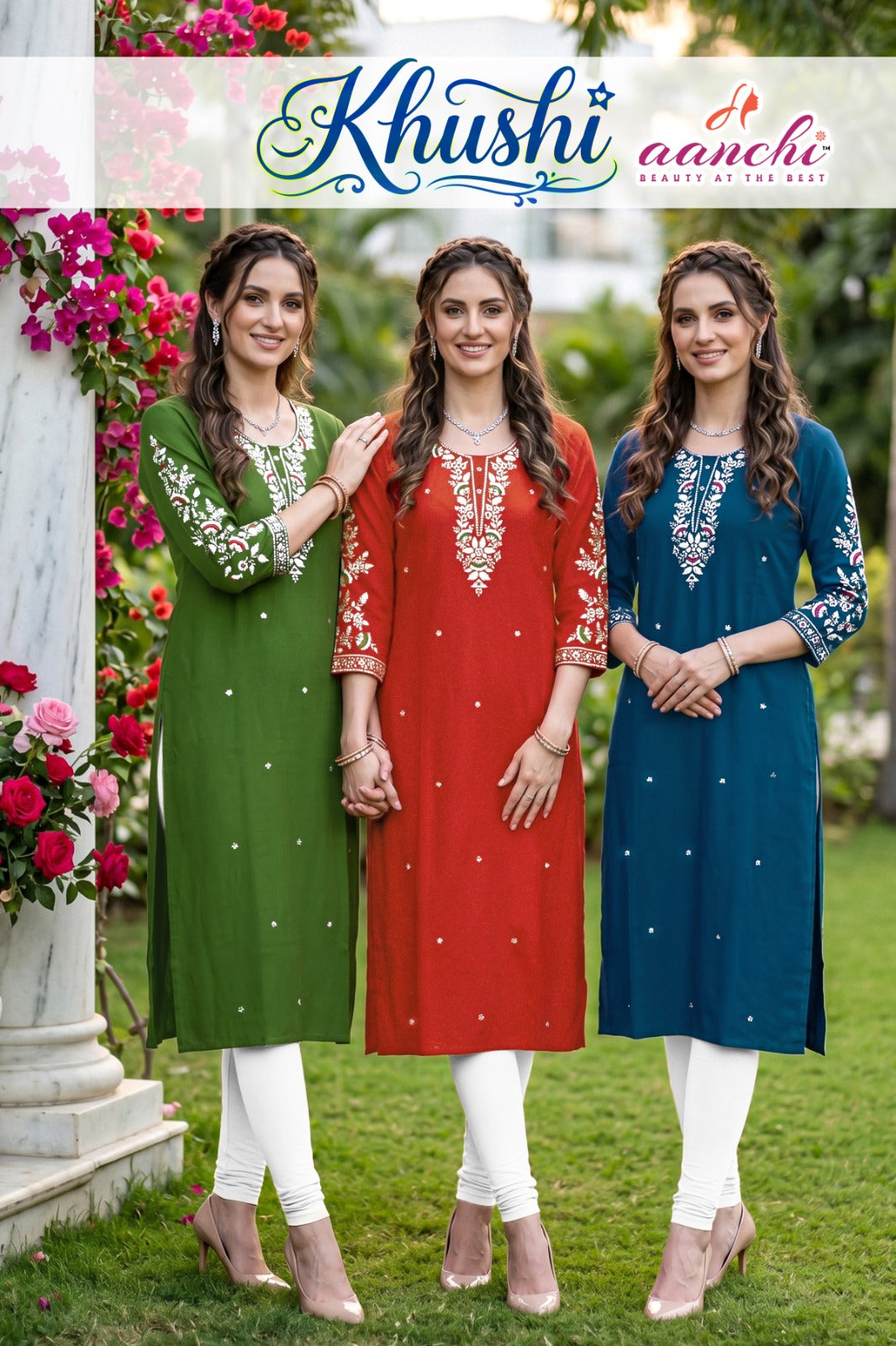Khushi Aanchi Roman Silk Straight Cut Kurtis Supplier Ahmedabad
