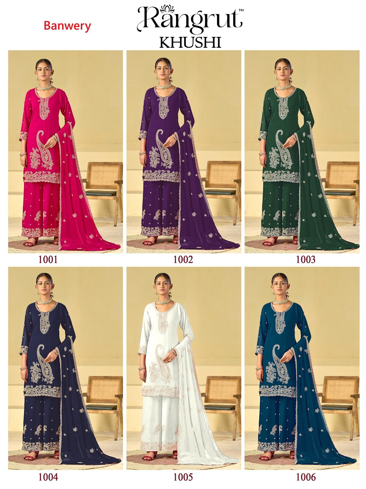 Khushi Rangrut Banwery Georgette Readymade Plazzo Style Suits Manufacturer India