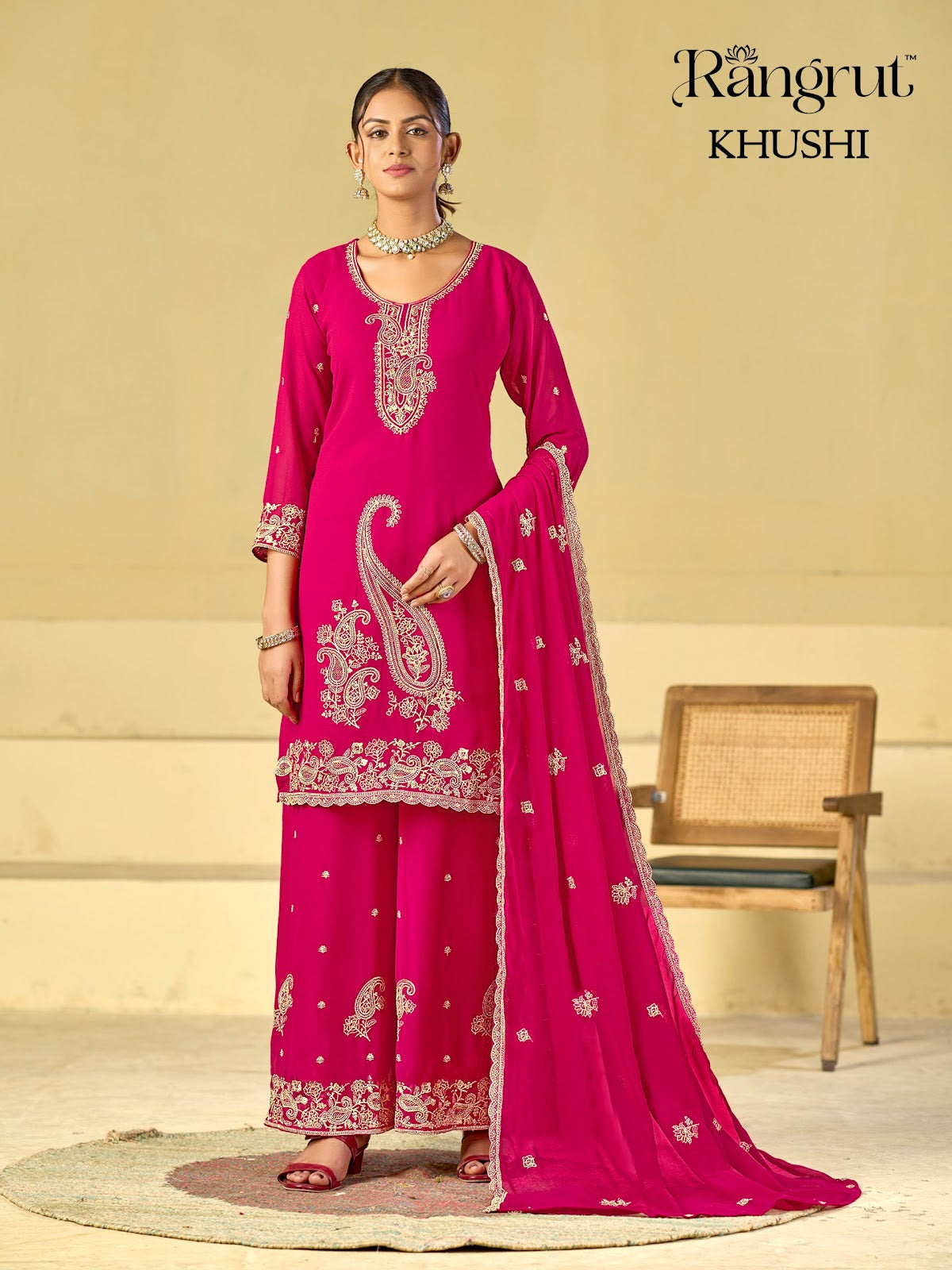 Khushi Rangrut Banwery Georgette Readymade Plazzo Style Suits Manufacturer India