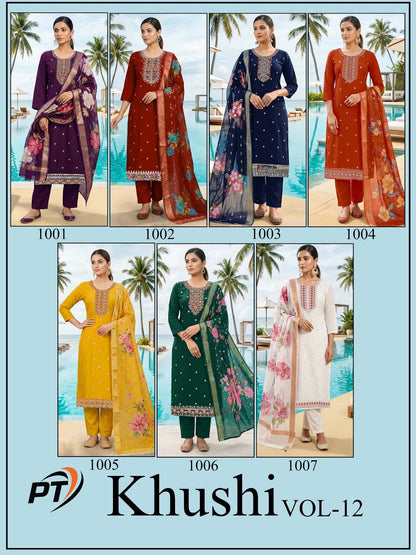 Khushi Vol 12 Pt Roman Silk Readymade Pant Style Suits Manufacturer Gujarat