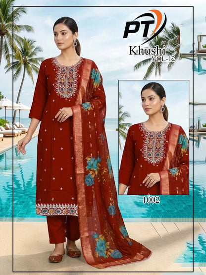 Khushi Vol 12 Pt Roman Silk Readymade Pant Style Suits Manufacturer Gujarat