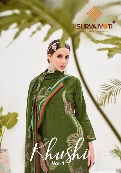 Khushi Vol 1 Suryajyoti Roman Vertigan Pant Style Suits Supplier India